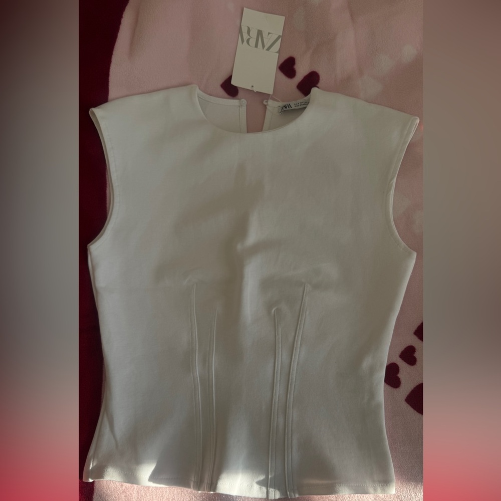 Zara White Fitted Corset Round-Neck Tank